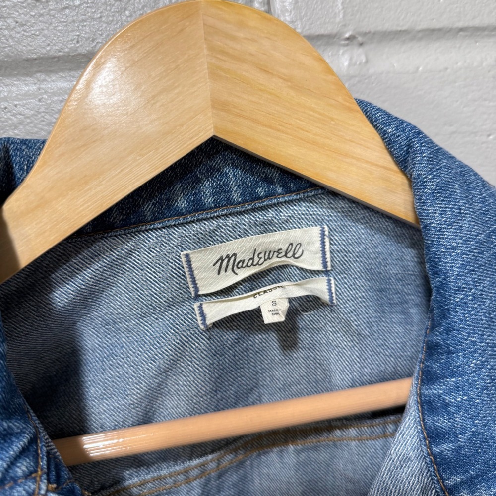 Madewell Jean Jacket Blue Denim Medium Wash Classic Button Up Trucker Coat Small - Picture 10 of 14